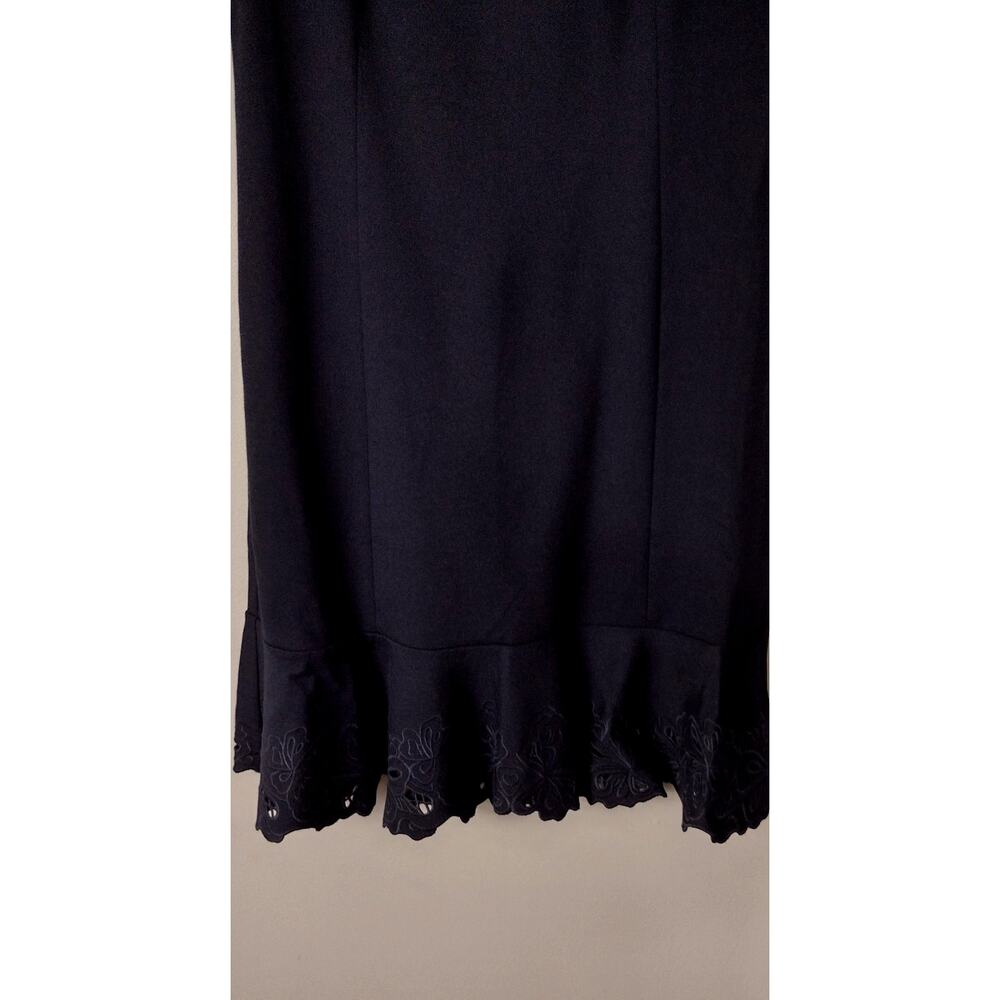 TALBOTS Sleeveless Flounce Dress Stretch Floral Trim Navy Size 8 - Picture 7 of 16